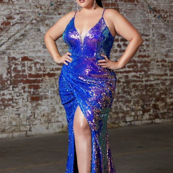 Cinderella Dresses & Skirts - Plus Size V-Neck Sheath Shape Prom Dress CDS393C